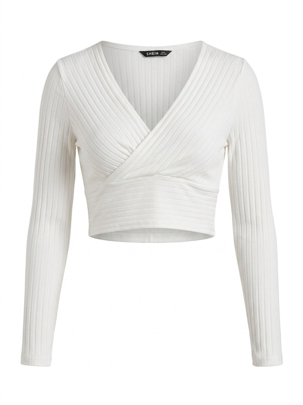 SHEIN White Ribbed Wrap Long-Sleeve Crop Top